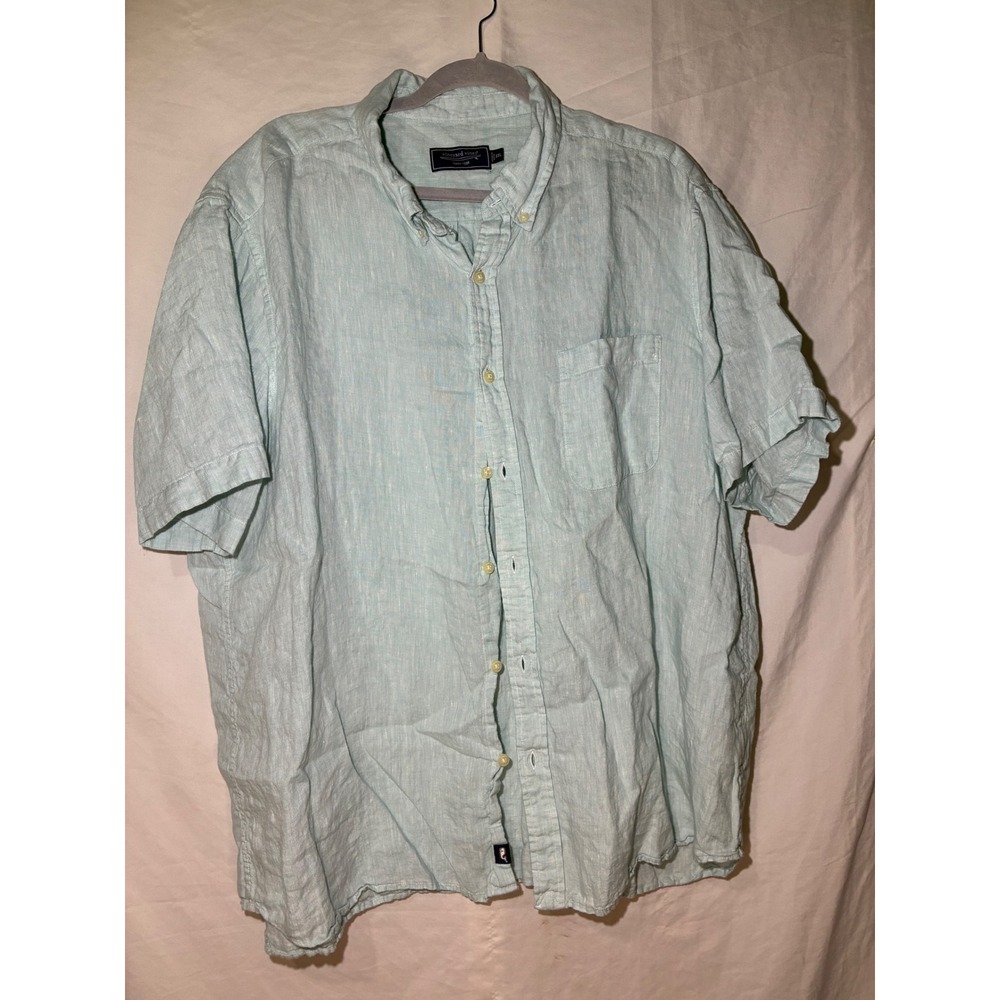 Vineyard Vines Mens XXL Light Blue 100% Linen Short Sleeve Button Down Shirt